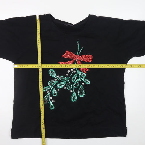 Marks and Spencer Women Black Size 22 Sequin Bow Christmas Sweatshirt