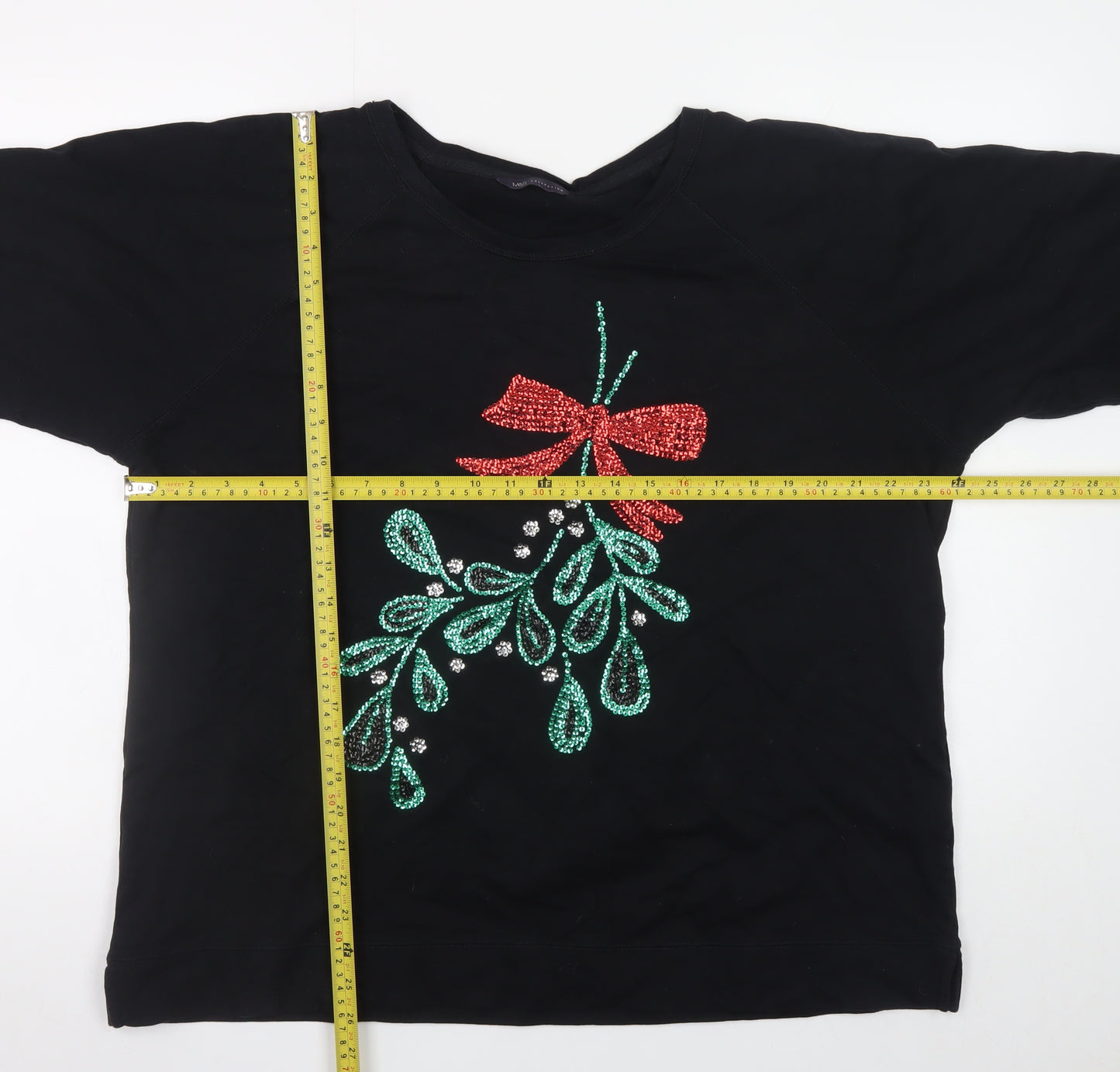Marks and Spencer Women Black Size 22 Sequin Bow Christmas Sweatshirt