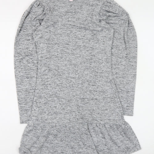 Miss Selfridge Petites Grey Bodycon Ruffle Knit Dress UK 4