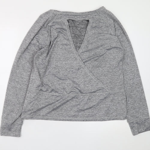 George Women Grey Wrap Style Long Sleeve Pullover Sweatshirt Large