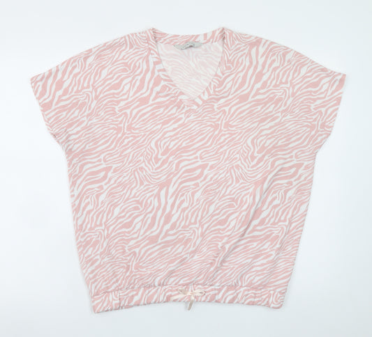 George Women Pink Animal Print V-Neck Pyjama Top Size 12-14