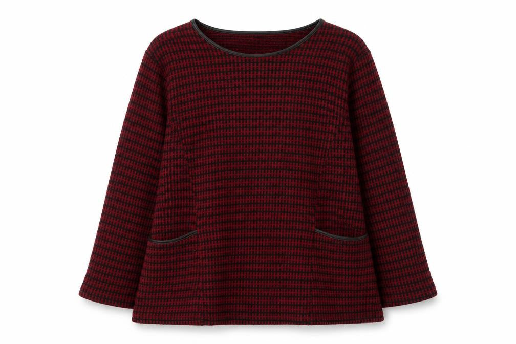 Front view of Luca Vanucci Women Red Knit Tunic Blouse, size L, Long Sleeve