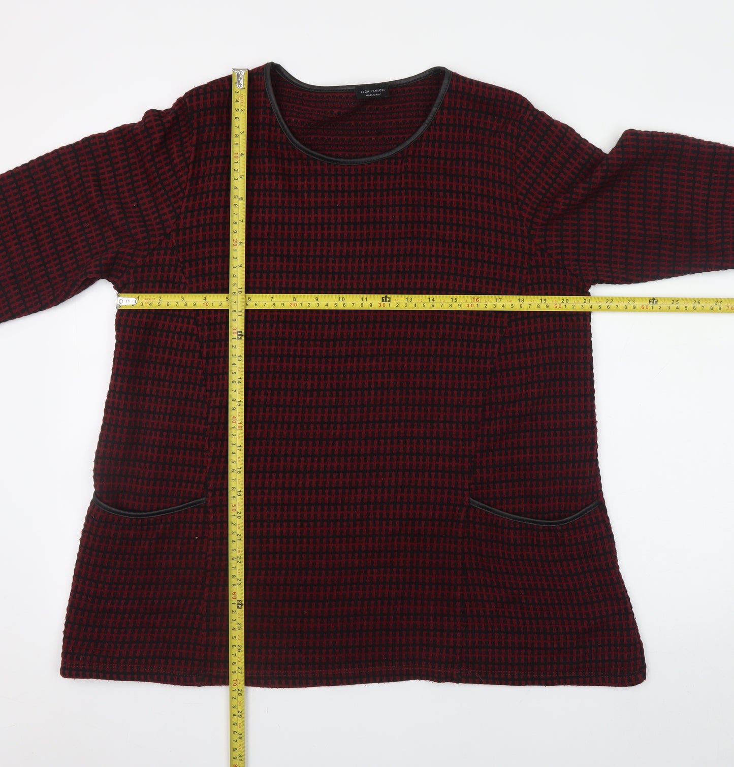 Luca Vanucci Women Red Knit Tunic Blouse Size L Long Sleeve
