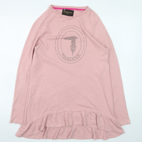 Trussardi Junior Girls Pink Cotton Rhinestone Logo Long Sleeve T-Shirt Dress 16 Years