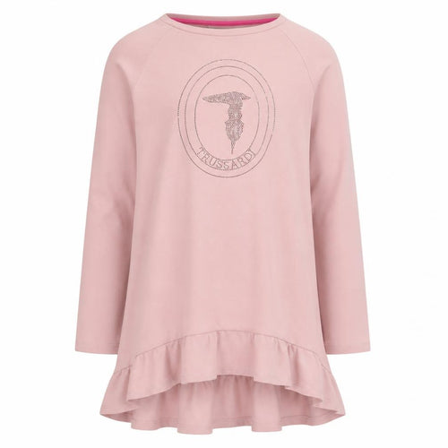 Trussardi Junior Girls Pink Cotton Rhinestone Logo Long Sleeve T-Shirt Dress 16 Years