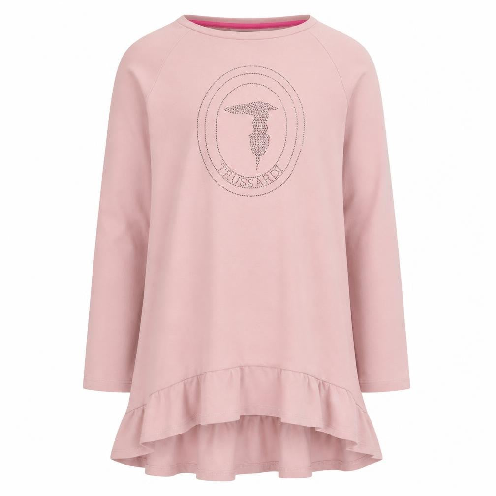 Trussardi Junior Girls Pink Cotton Rhinestone Logo Long Sleeve T-Shirt Dress 16 Years