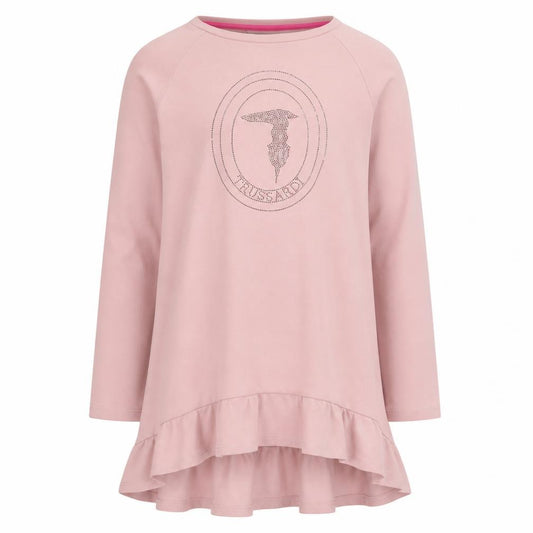Trussardi Junior Girls Pink Cotton Rhinestone Logo Long Sleeve T-Shirt Dress 16 Years
