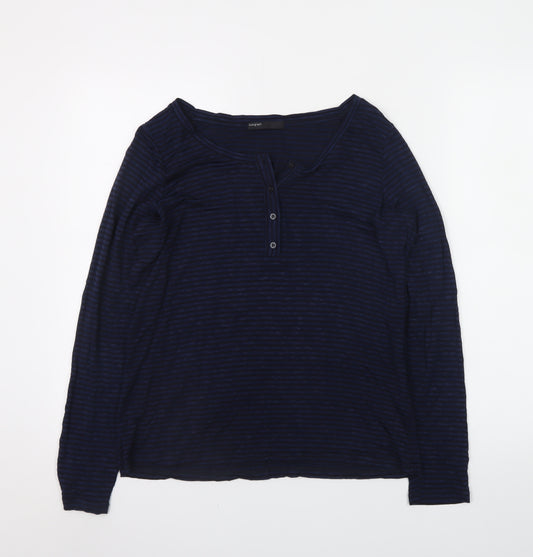Marks and Spencer Autograph Women's Blue Striped Long Sleeve Henley Top Size 14