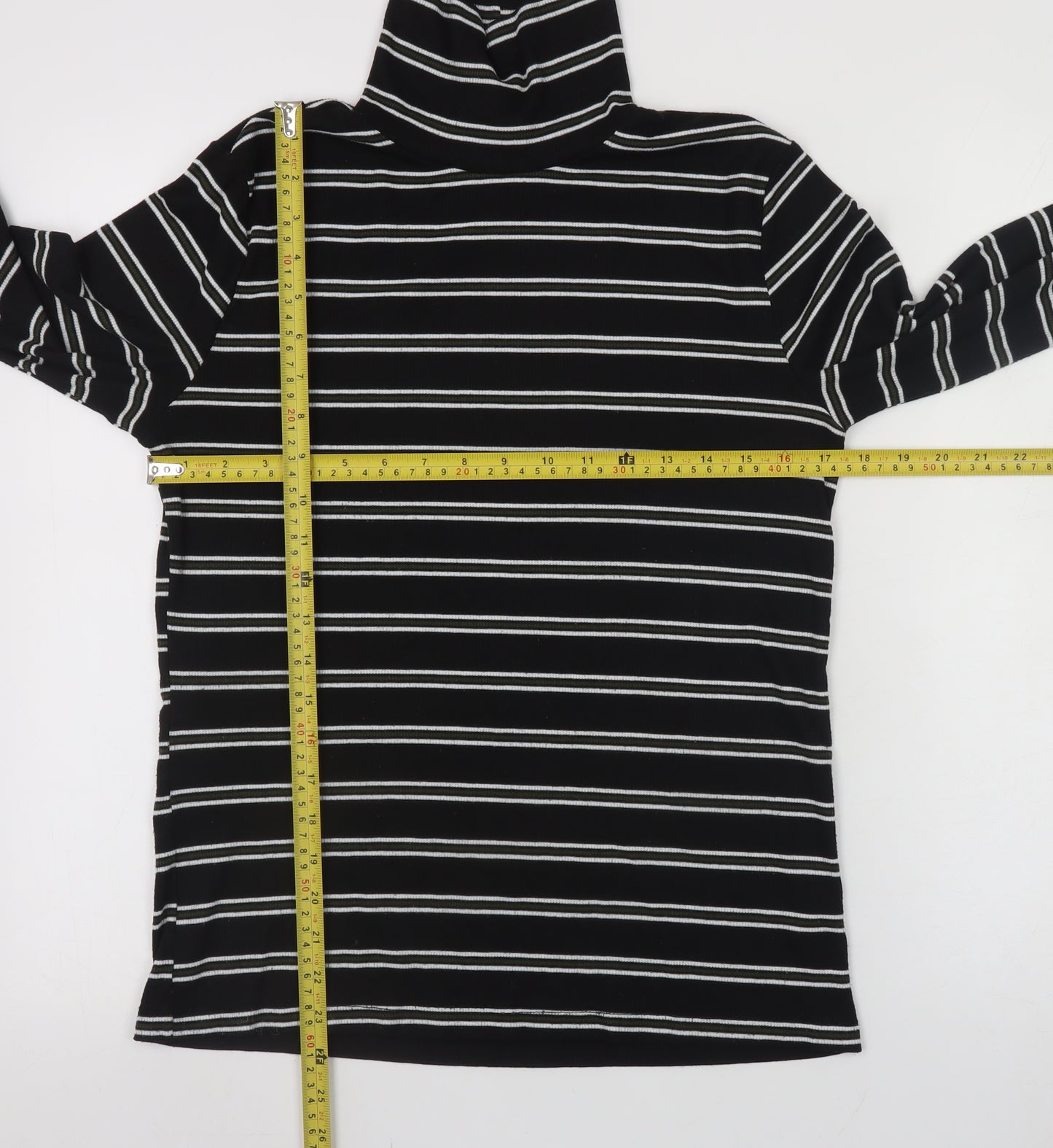 Papaya Women’s Black Striped Roll Neck Long Sleeve Top Size 14