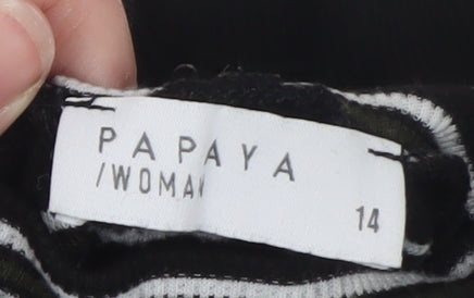 Papaya Women’s Black Striped Roll Neck Long Sleeve Top Size 14