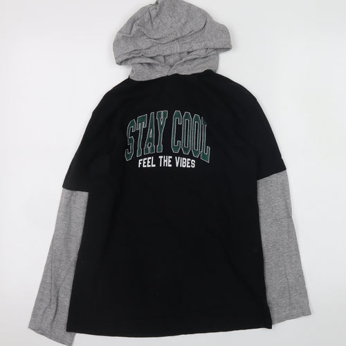 Threadbare Boys Black & Grey Hoodie 11-12 Years Pullover Stay Cool Graphic