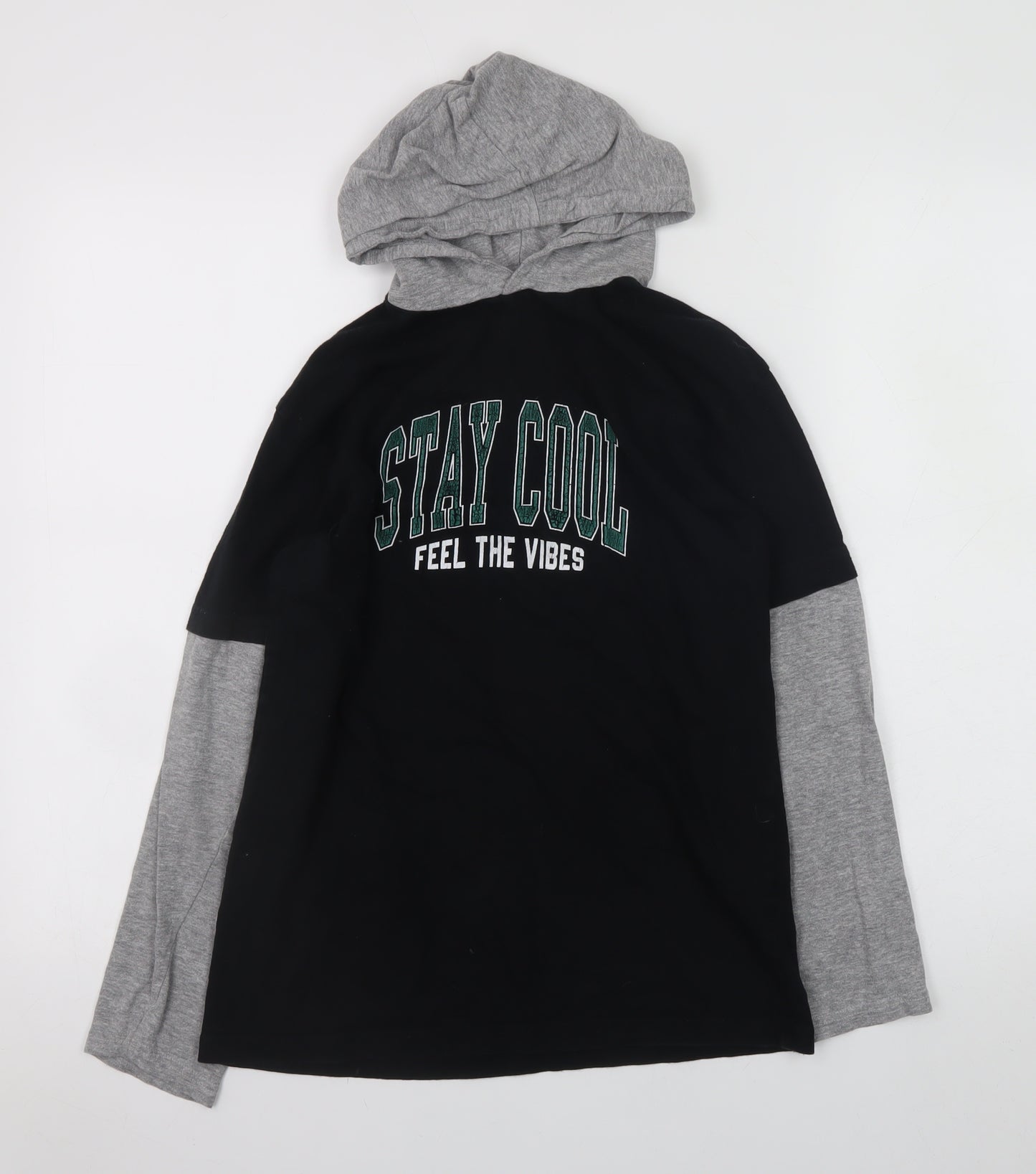 Threadbare Boys Black & Grey Hoodie 11-12 Years Pullover Stay Cool Graphic