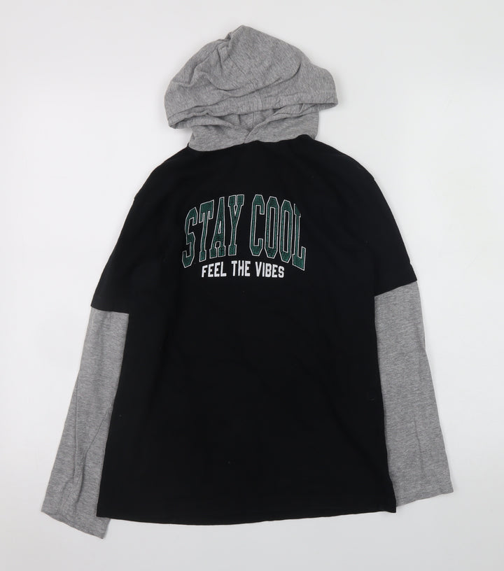 Threadbare Boys Black & Grey Hoodie 11-12 Years Pullover Stay Cool Graphic