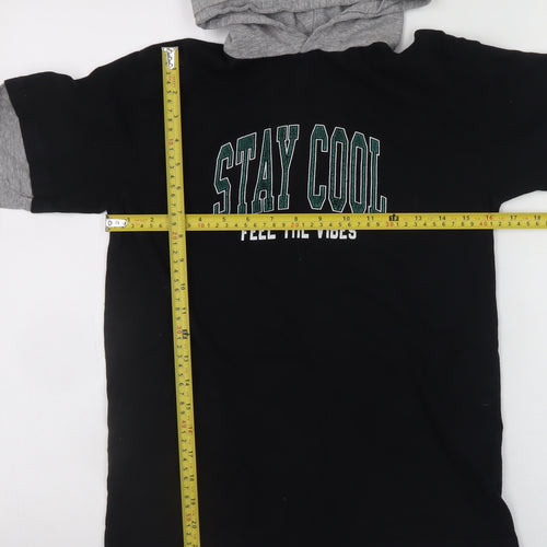 Threadbare Boys Black & Grey Hoodie 11-12 Years Pullover Stay Cool Graphic