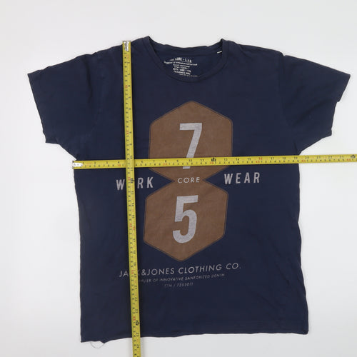 Jack & Jones Men's Blue Graphic Workwear T-Shirt Size L