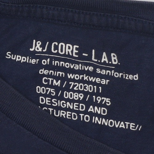 Jack & Jones Men's Blue Graphic Workwear T-Shirt Size L