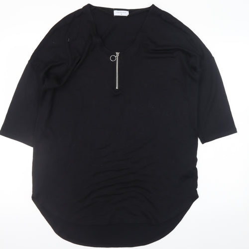 Papaya Women’s Black 3/4 Sleeve Zip V-Neck Relaxed T-Shirt M