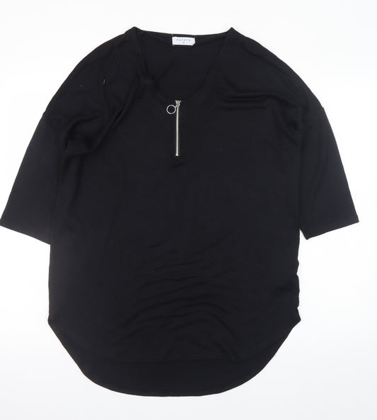 Papaya Women’s Black 3/4 Sleeve Zip V-Neck Relaxed T-Shirt M