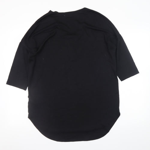 Papaya Women’s Black 3/4 Sleeve Zip V-Neck Relaxed T-Shirt M