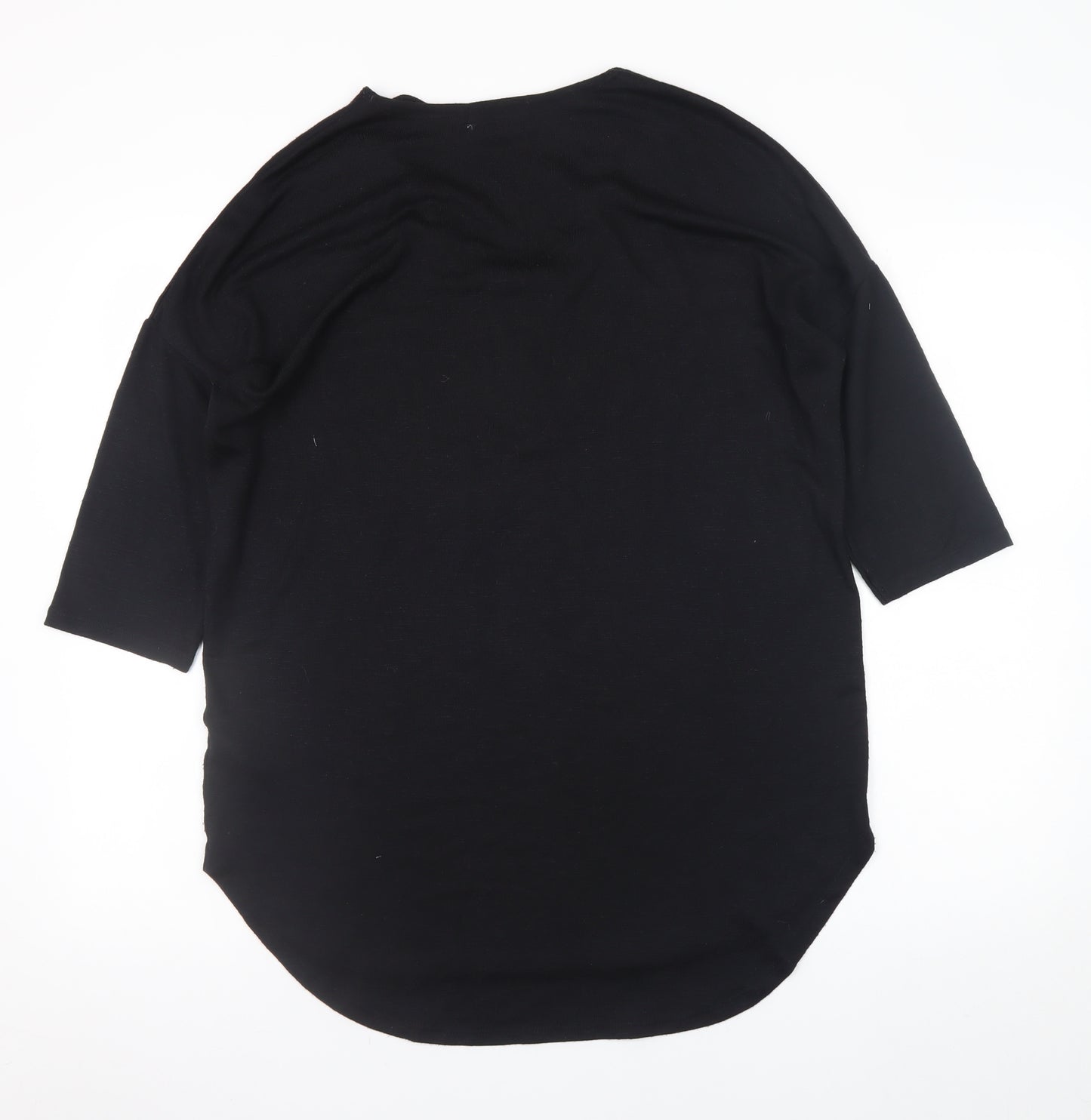Papaya Women’s Black 3/4 Sleeve Zip V-Neck Relaxed T-Shirt M