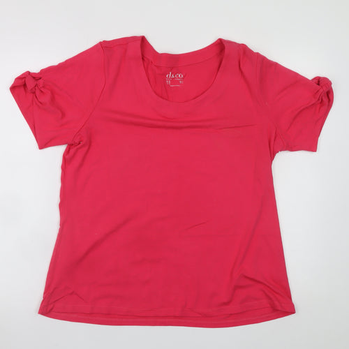 d&co Denim & Company Womens Pink L Basic Scoop Neck Short Sleeve T-Shirt