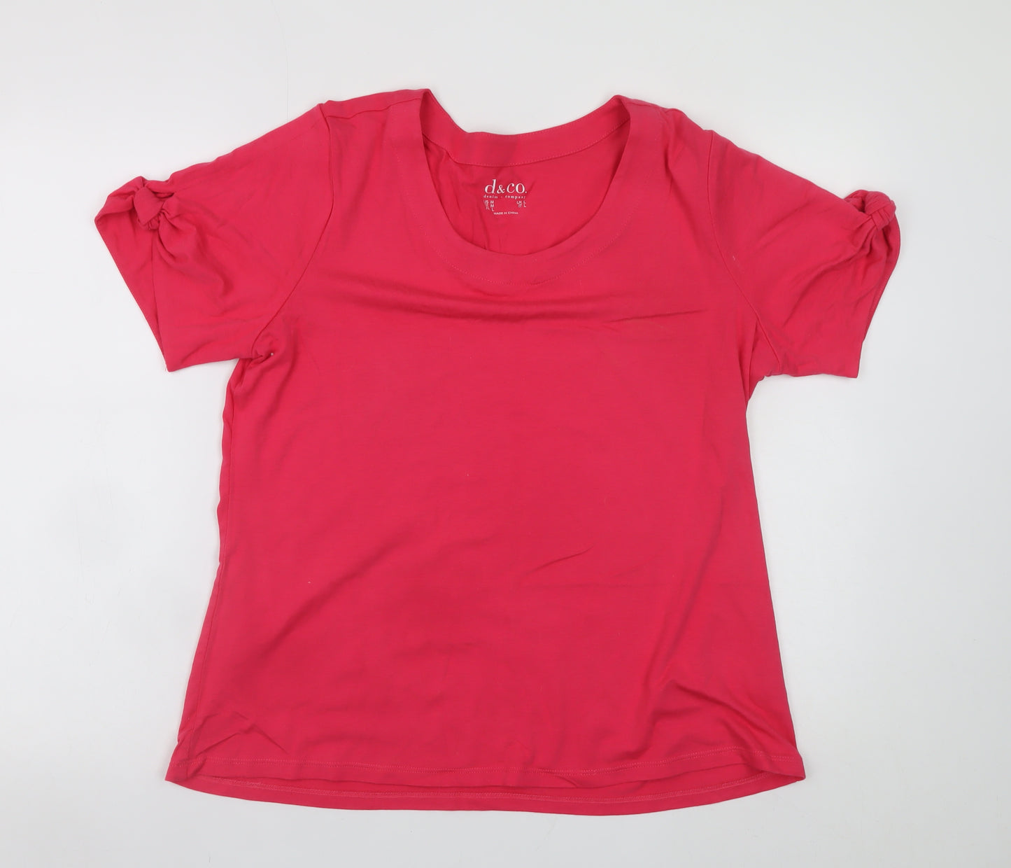 d&co Denim & Company Womens Pink L Basic Scoop Neck Short Sleeve T-Shirt