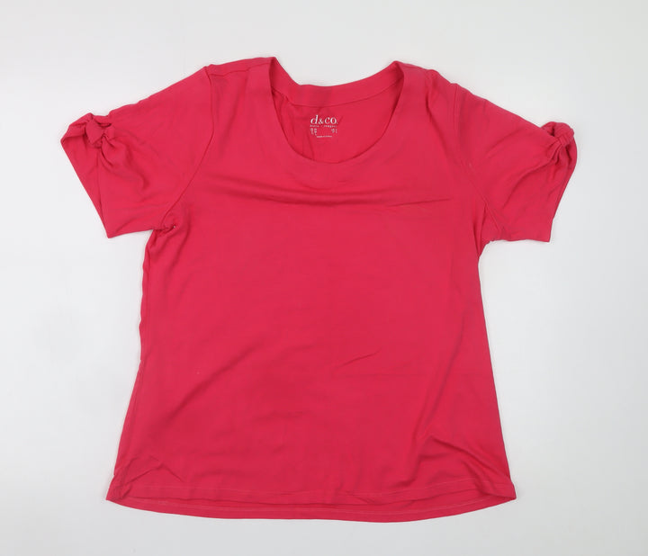 d&co Denim & Company Womens Pink L Basic Scoop Neck Short Sleeve T-Shirt