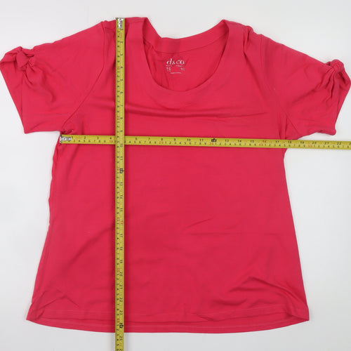 d&co Denim & Company Womens Pink L Basic Scoop Neck Short Sleeve T-Shirt