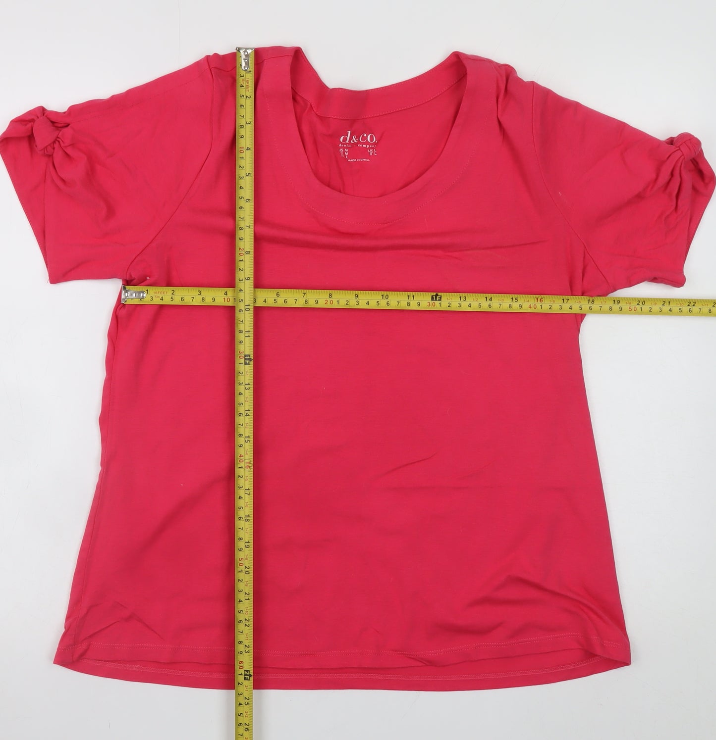 d&co Denim & Company Womens Pink L Basic Scoop Neck Short Sleeve T-Shirt