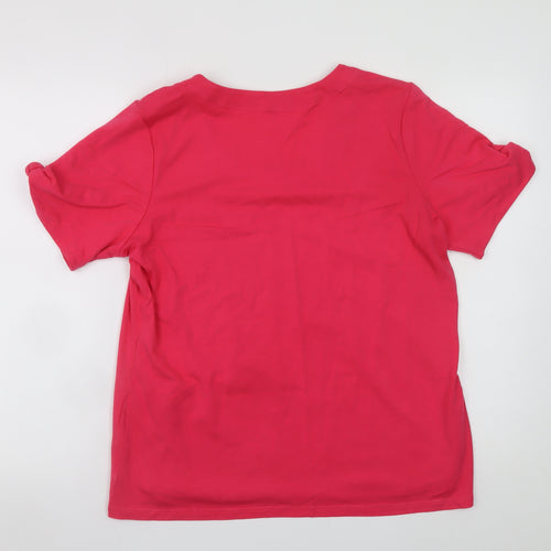 d&co Denim & Company Womens Pink L Basic Scoop Neck Short Sleeve T-Shirt