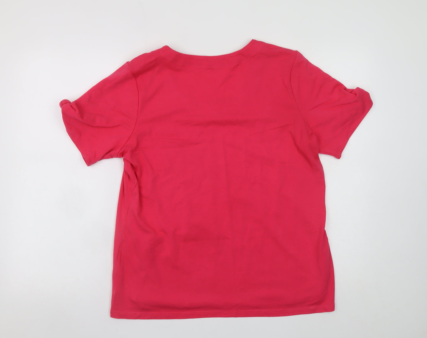 d&co Denim & Company Womens Pink L Basic Scoop Neck Short Sleeve T-Shirt