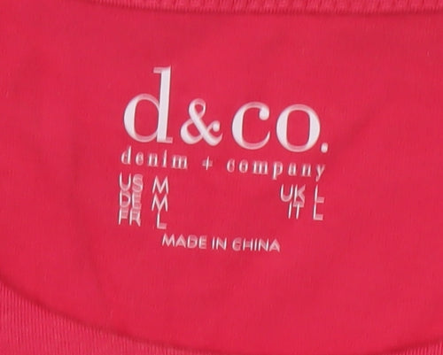 d&co Denim & Company Womens Pink L Basic Scoop Neck Short Sleeve T-Shirt