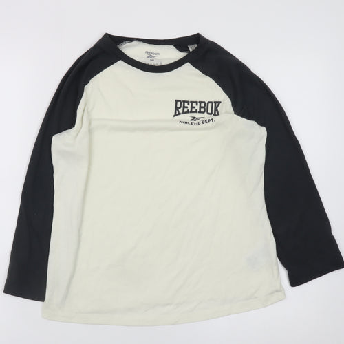 Reebok Men's White Black Long Sleeve Sports T-Shirt Size M Regular Fit