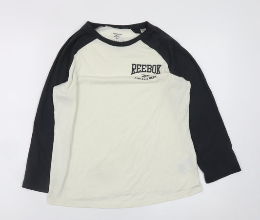 Reebok Men's White Black Long Sleeve Sports T-Shirt Size M Regular Fit