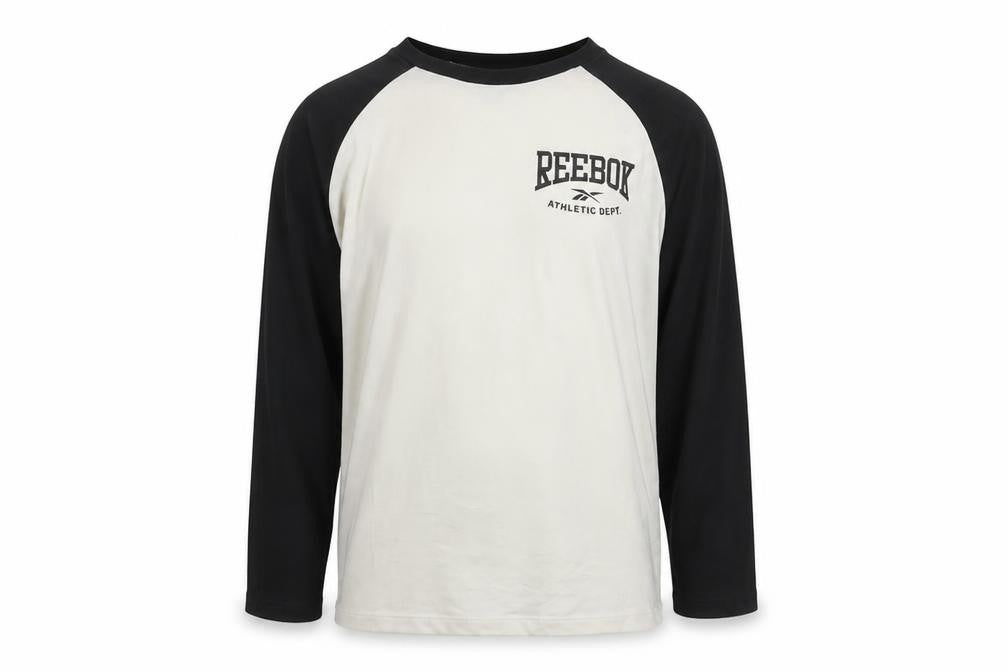 Reebok Men's White Black Long Sleeve Sports T-Shirt Size M Regular Fit