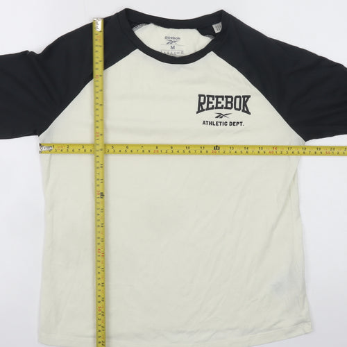 Reebok Men's White Black Long Sleeve Sports T-Shirt Size M Regular Fit