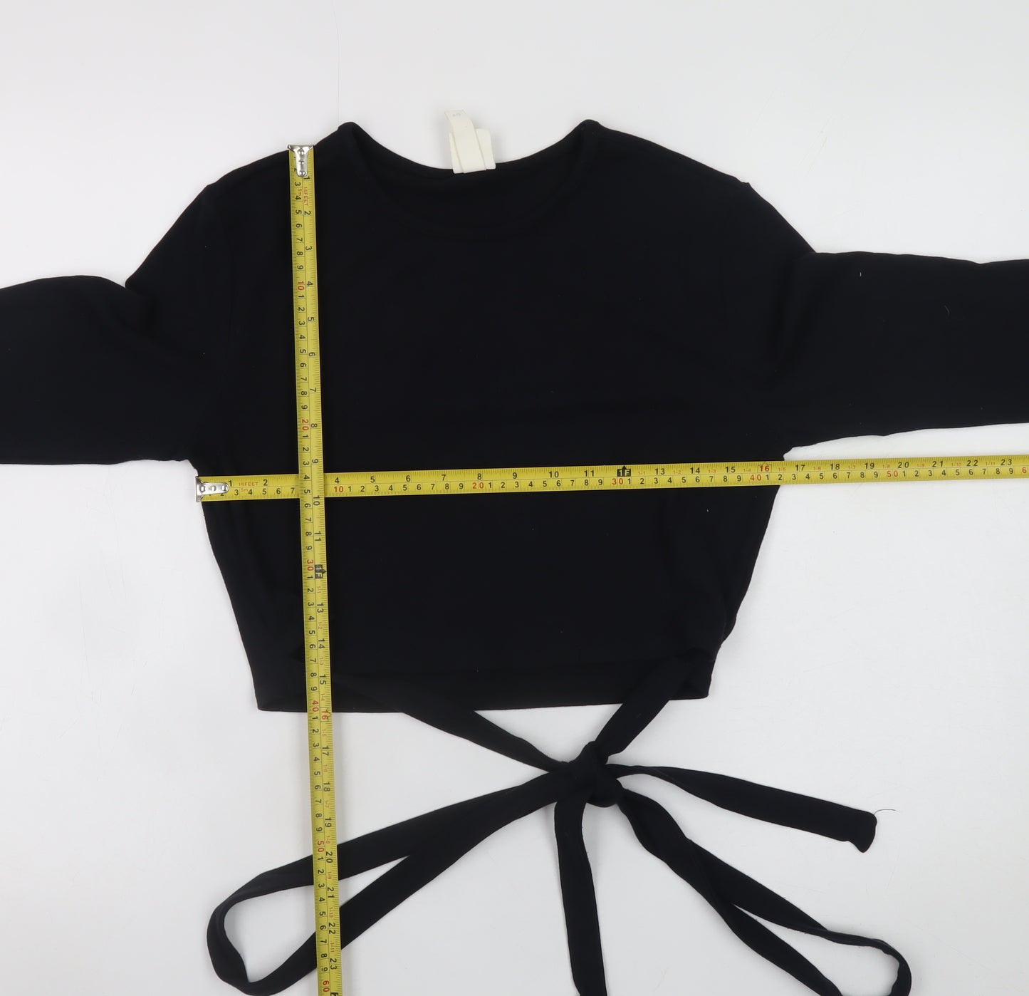 H&M Women’s Black Cropped Tie Waist Long Sleeve Jersey Top Size 12
