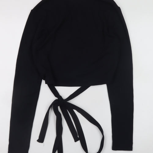 H&M Women’s Black Cropped Tie Waist Long Sleeve Jersey Top Size 12