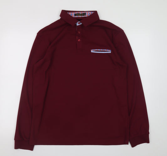 VHUQGVU Mens Red Long Sleeve Polo Shirt XL Regular Fit