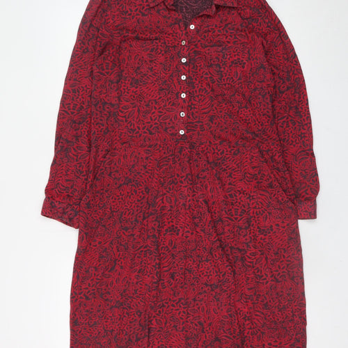 Nomads Womens Red Floral Cotton Shirt Dress Size 10