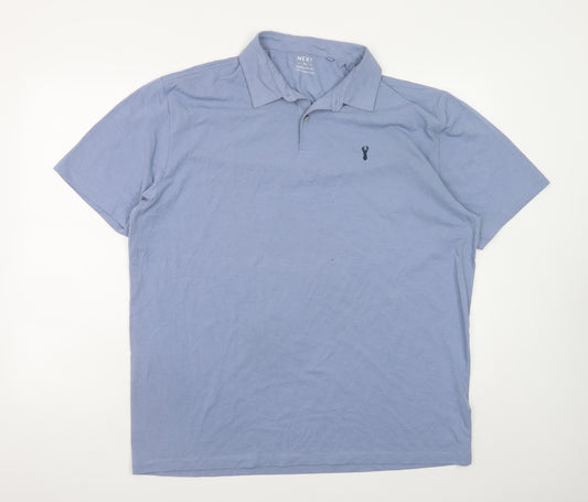 Next Men Blue XL Polo Shirt Cotton Blend Short Sleeve Collared