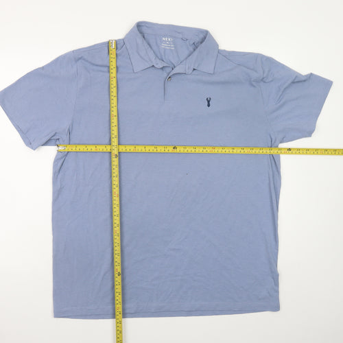 Next Men Blue XL Polo Shirt Cotton Blend Short Sleeve Collared