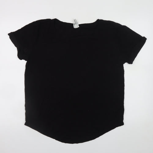 H&M Women Black Basic Short Sleeve Scoop Neck T-Shirt M