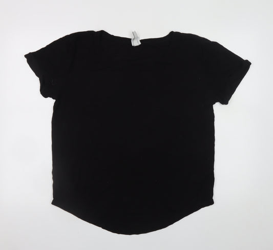 H&M Women Black Basic Short Sleeve Scoop Neck T-Shirt M