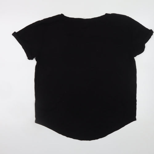 H&M Women Black Basic Short Sleeve Scoop Neck T-Shirt M