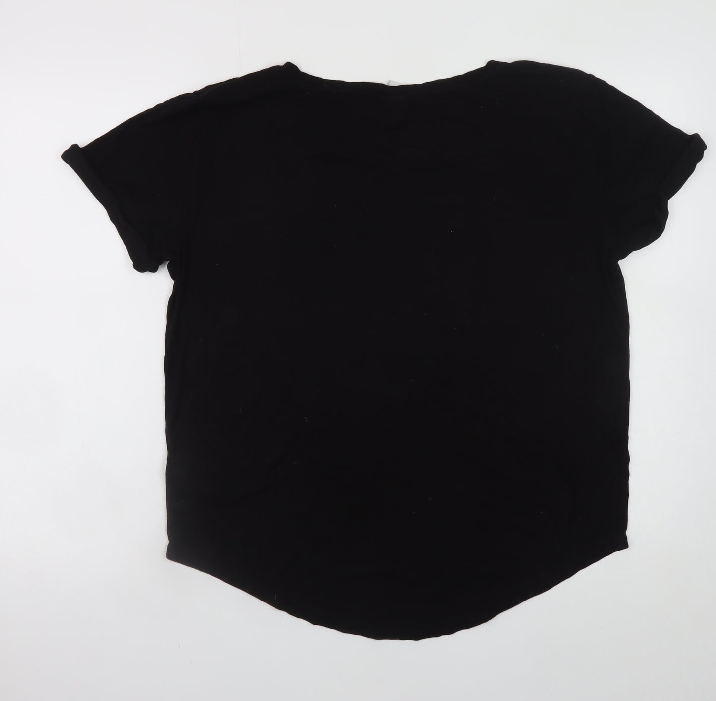 H&M Women Black Basic Short Sleeve Scoop Neck T-Shirt M