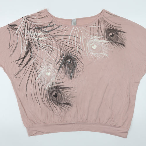 Next Women’s Pink Feather Print Relaxed Cropped T-Shirt Size 16