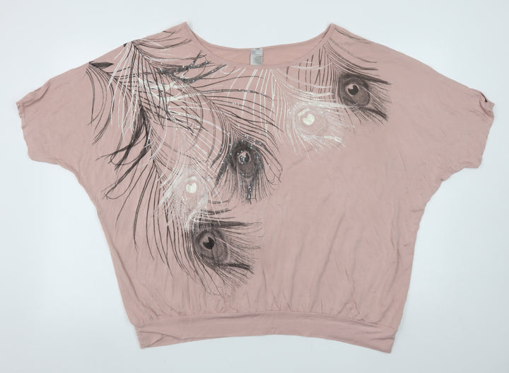 Next Women’s Pink Feather Print Relaxed Cropped T-Shirt Size 16