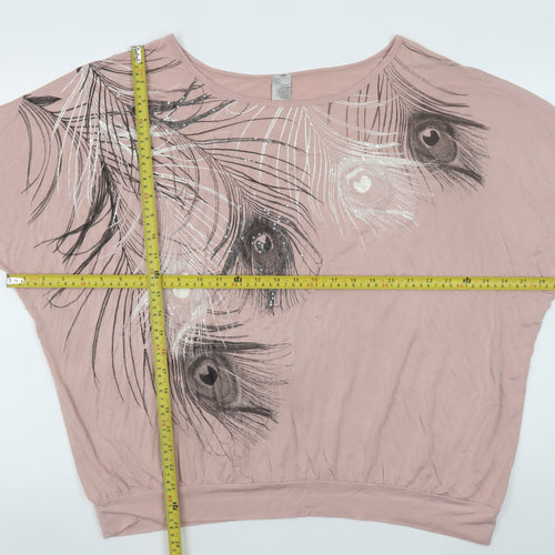 Next Women’s Pink Feather Print Relaxed Cropped T-Shirt Size 16