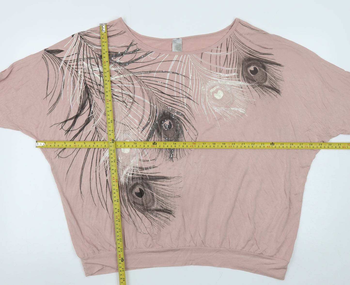 Next Women’s Pink Feather Print Relaxed Cropped T-Shirt Size 16